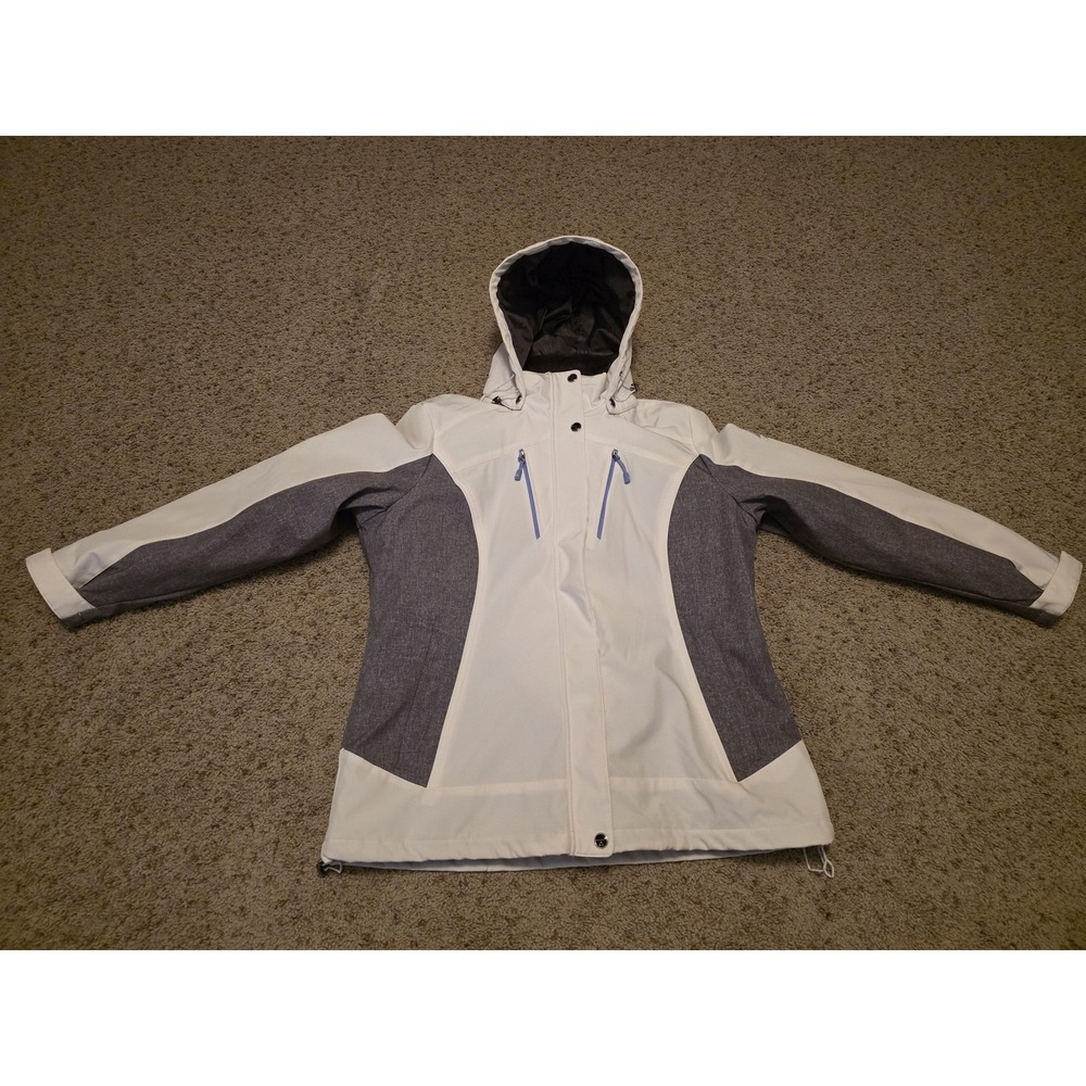 Gerry Jacket Womens Medium White Gray Hooded Insulated Ski Snow Coat Winter Warm